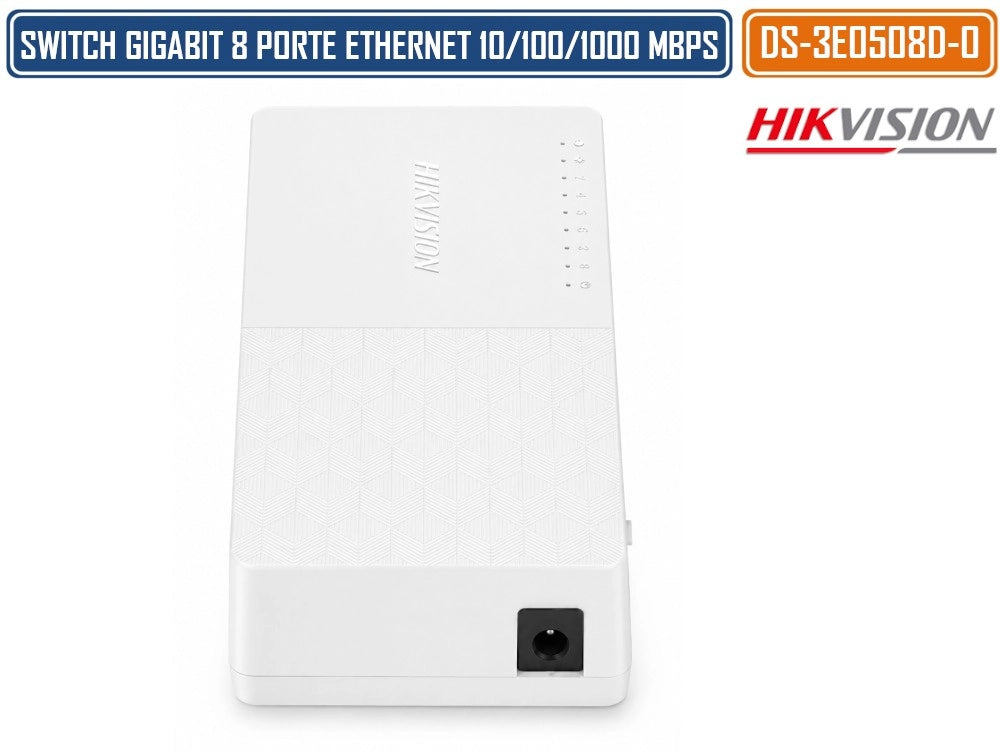 HIKVISION DS-3E0508D-O SWITCH DI RETE GIGABIT 8 PORTE RJ45 10/100/1000 MBPS PLUG & PLAY DA TAVOLO E PARETE