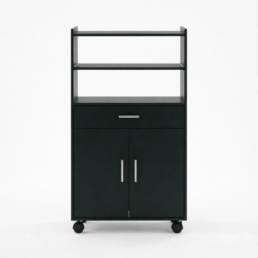 Carrello da cucina a microonde su ruote, mobile con armadio, cassetti e ripiani