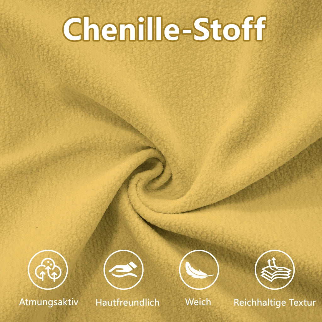 Divano Angolare Chenille 3 Posti con Ottoman e Cuscini ¨C Xylo ¨C Giallo