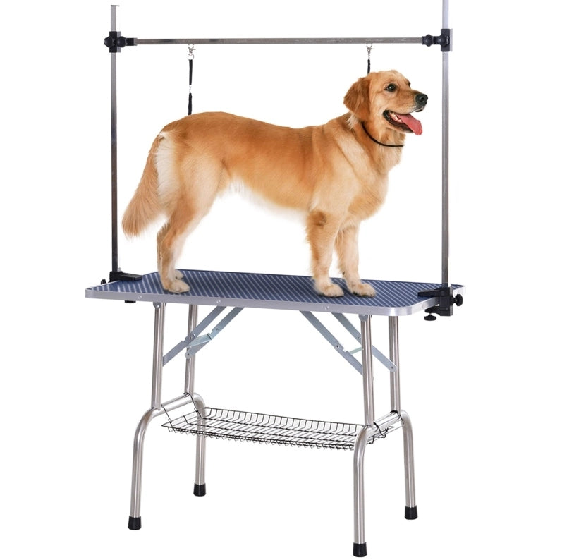 Tavolo da Toelettatura per Cani e Gatti 107x60x170 cm Acciaio Blu Fino a 100 kg