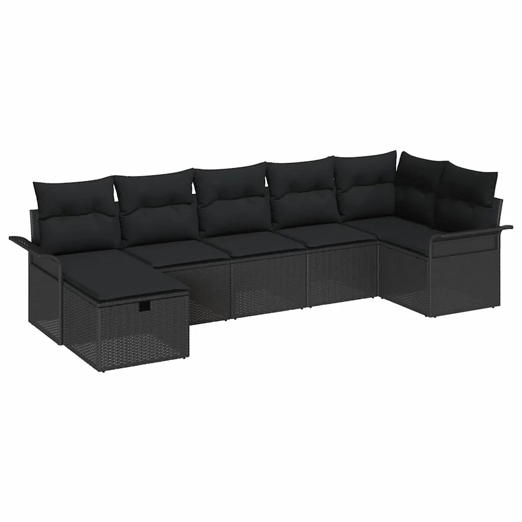 Set Divano da Giardino con cuscino 7 pcs Nero polyrattan 3358902