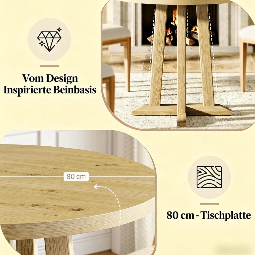 TAVOLO da pranzo rotondo 80 cm in legno marrone