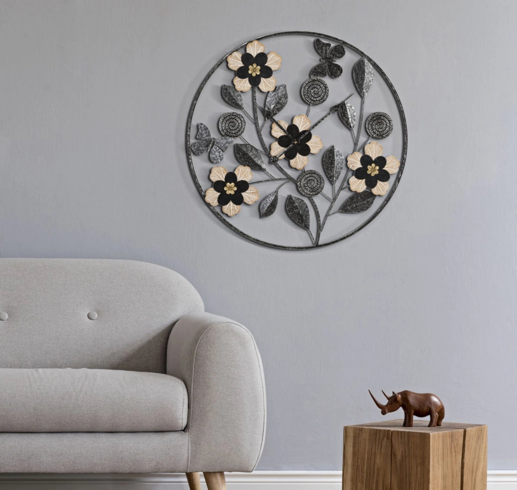 Orologio da Muro Divaker Ø5,5x67 cm in Ferro e MDF Marrone e Nero