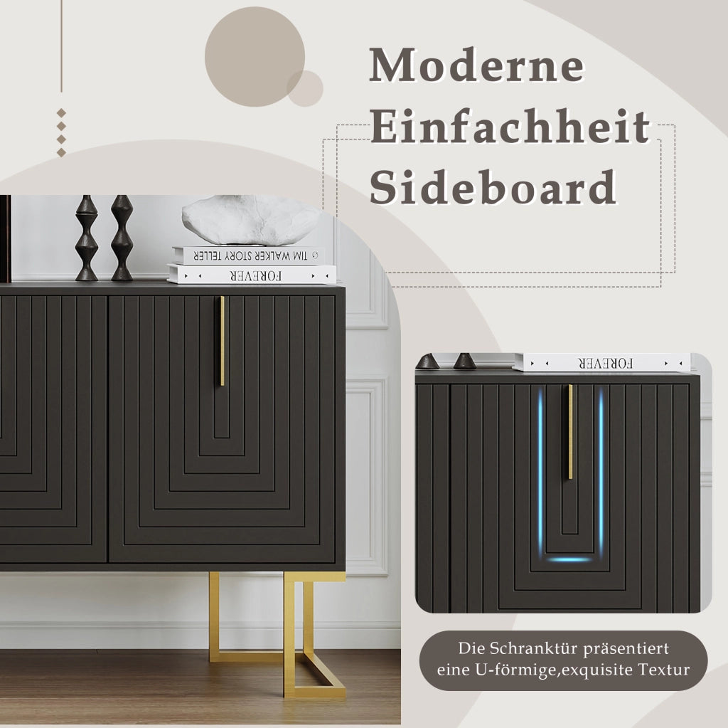 Credenza moderna a 3 ante con ripiani regolabili e base in metallo; MDF nero