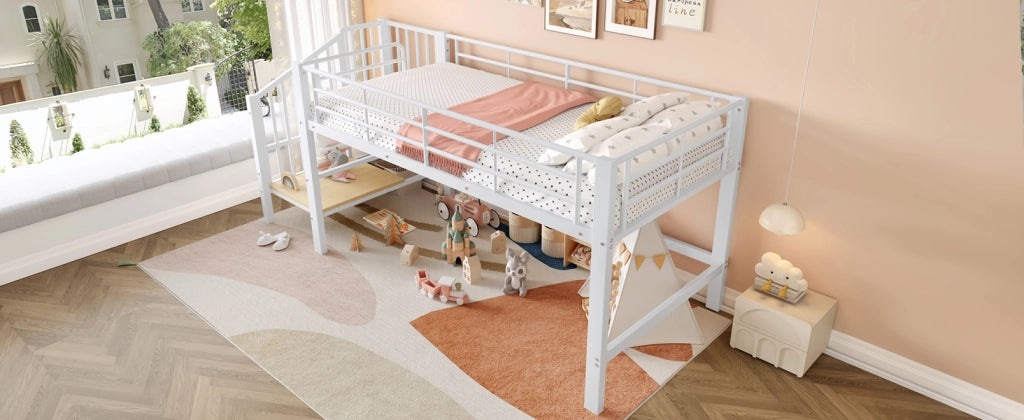 Letto a mezza altezza 90 x 200 cm con scala contenitore - Bianco
