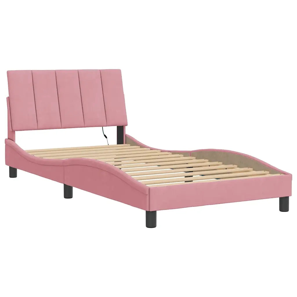 Giroletto con LED senza Materasso Hanko Rosa 100x200 cm in Velluto
