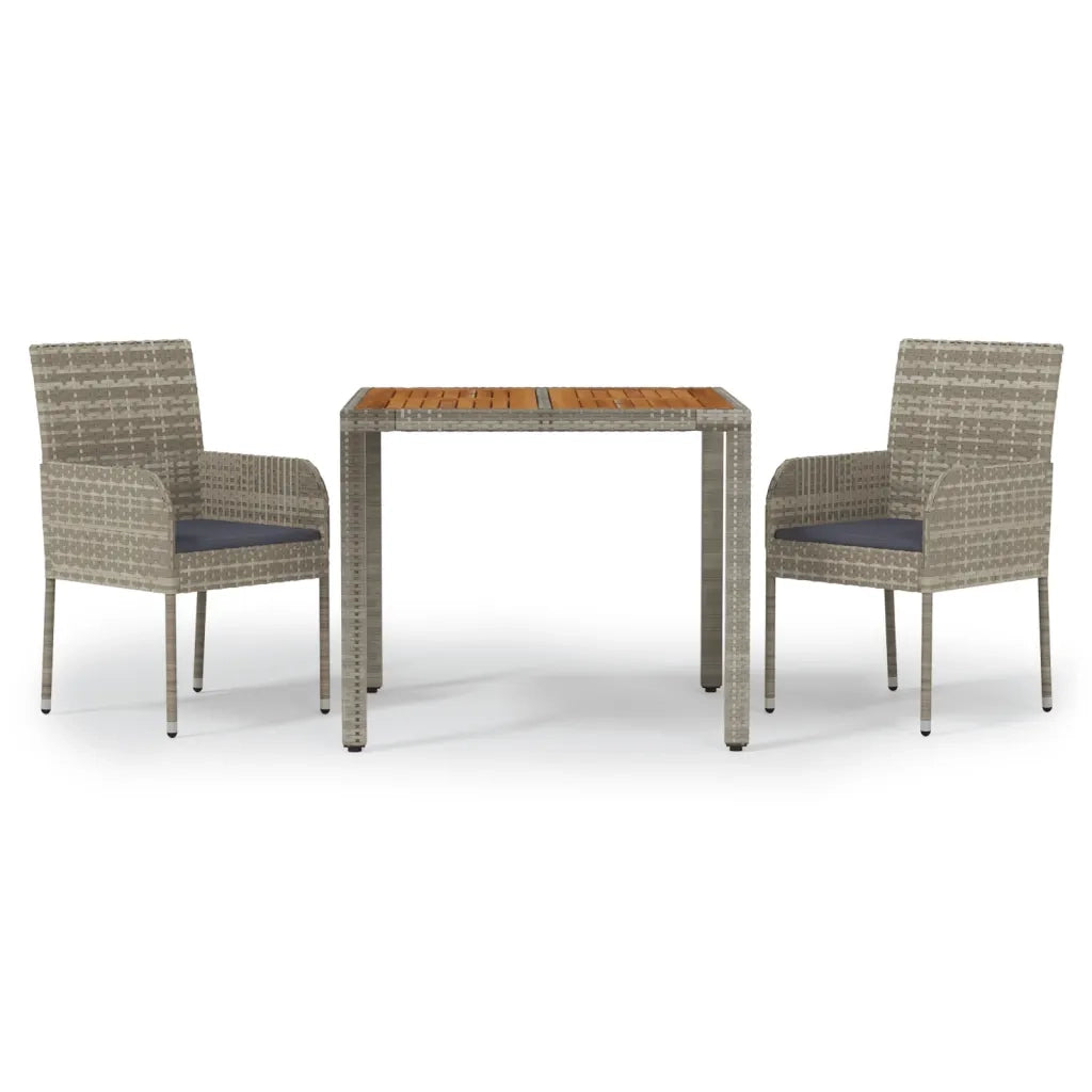 Set da Pranzo da Giardino 3 pz con Cuscini in Polyrattan Grigio 3185017