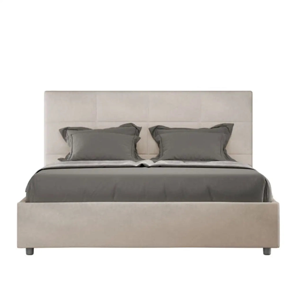 Letto matrimoniale con rete imbottito 160x190 microfibra sabbia Mika