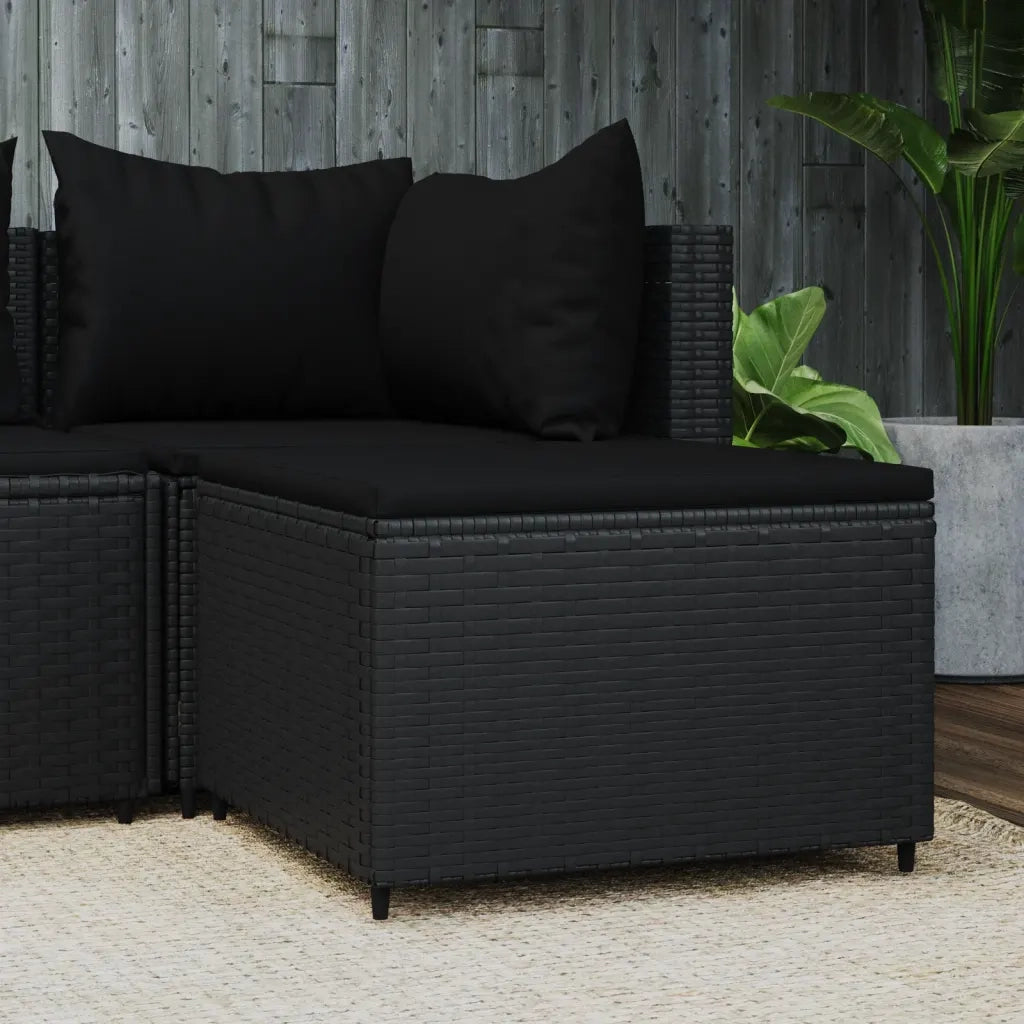 Poggiapiedi da Giardino con Cuscino in Polyrattan Nero 319788