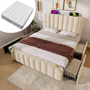 Letto Imbottito Matrimoniale con Cassetti e USB ¨C Xylo ¨C Beige, 140x200