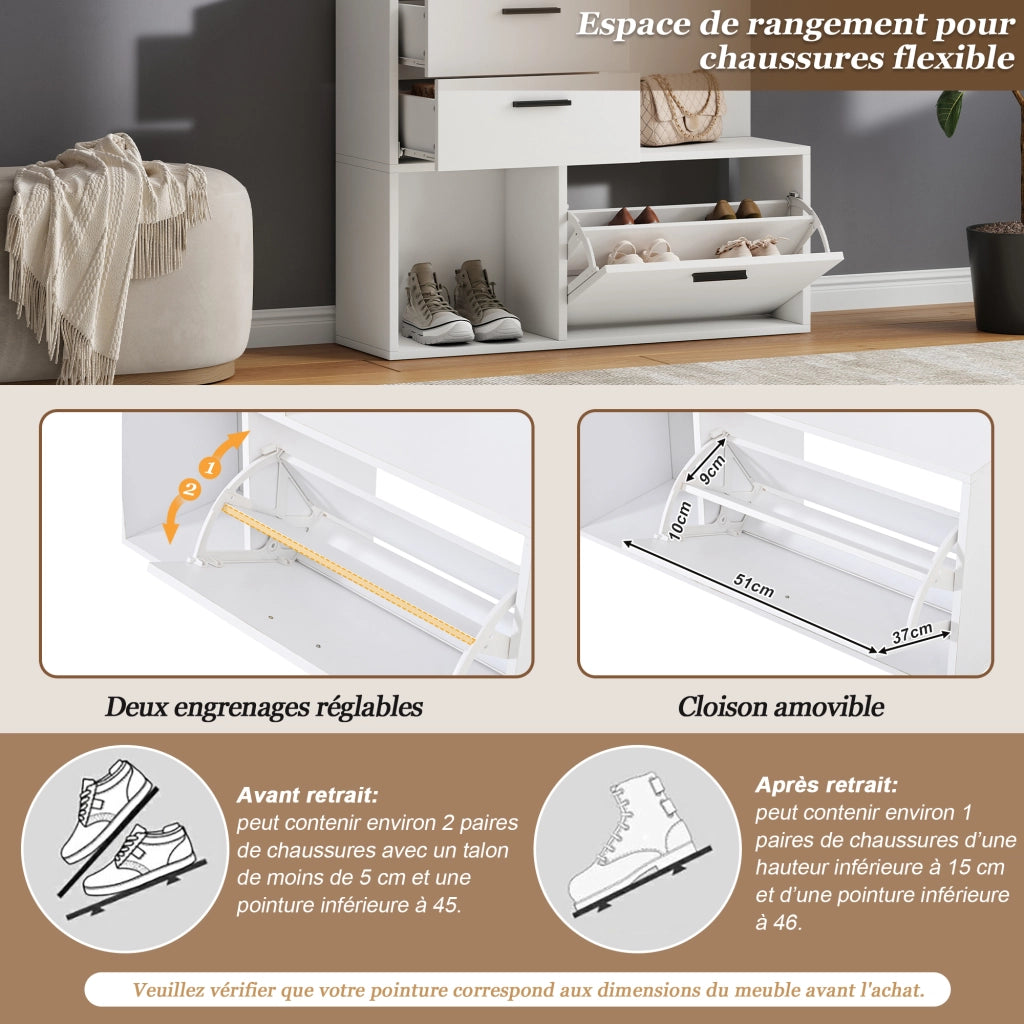 Mobile ingresso con scarpiera e specchio guardaroba bianco 90x30x180 cm in MDF