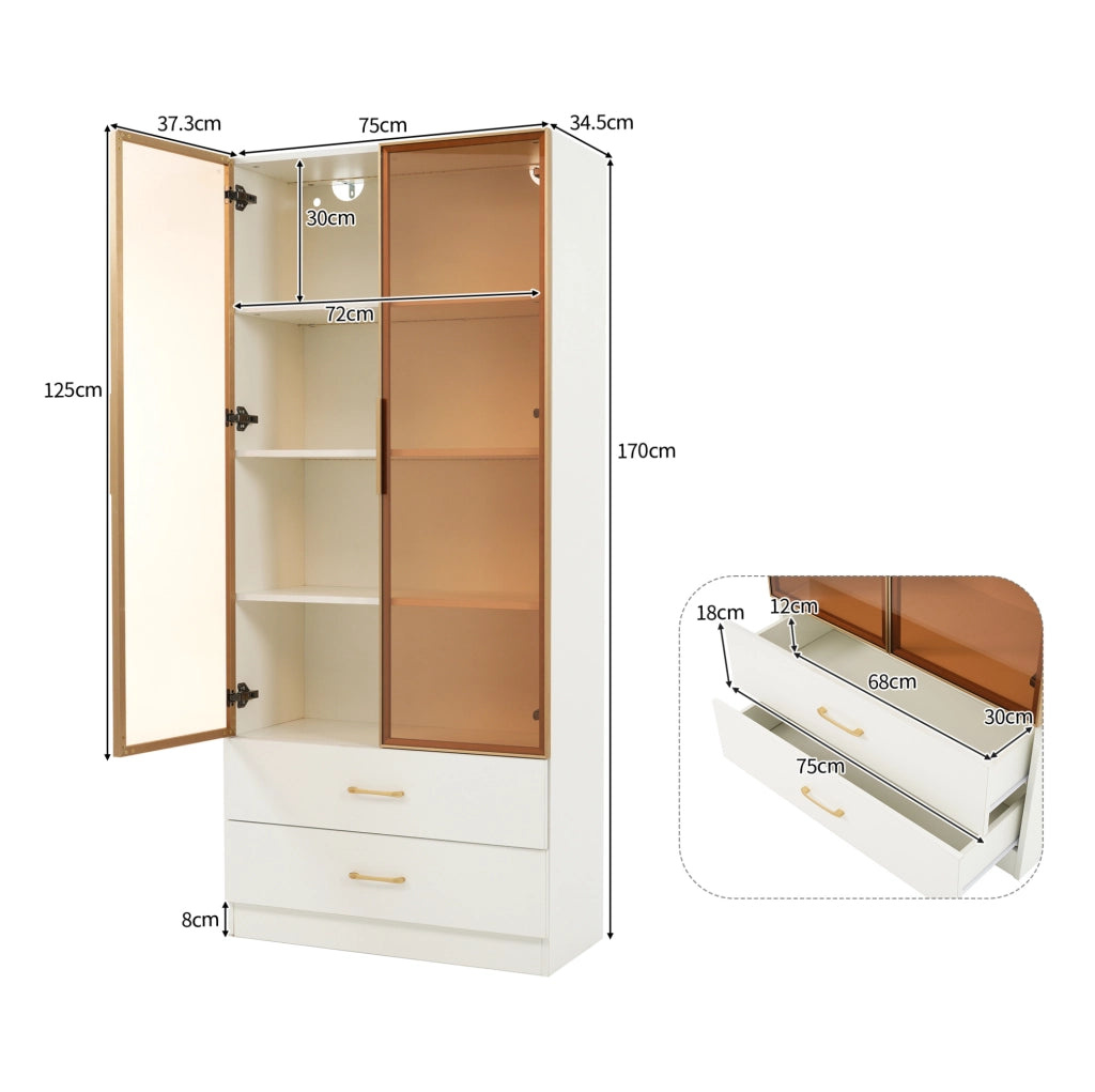 Mobile bagno alto in MDF bianco con ripiani aperti e vetro temperato