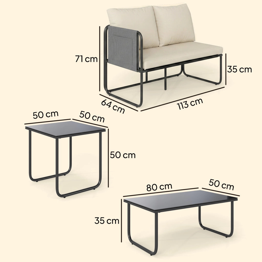 Set Giardino 4 Pezzi con 2 Divani 2 Posti e 2 Tavolini ¨C Minimal ¨C Tessuto Caqui