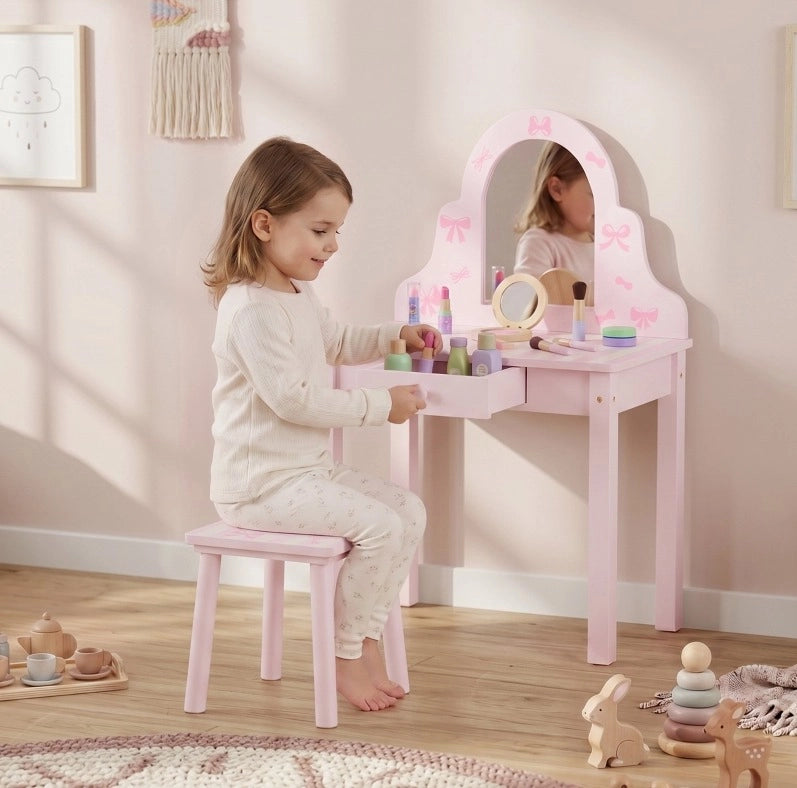 Toeletta per bambini 55x34x82 cm in legno ingegnerizzato rosa 2 in 1 –