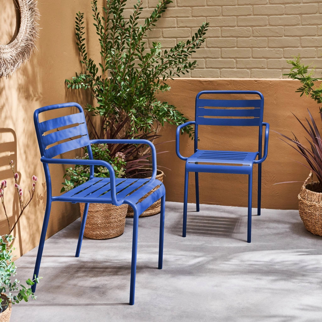 set 2 sedie da giardino bistrot in acciaio, blu elettrico
