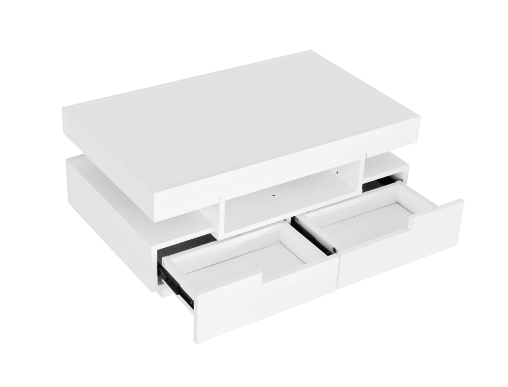 TAVOLO DA CAFFÈ 80x50x36 cm Bianco lucido con LED e 4 cassetti
