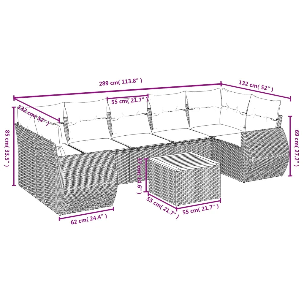 Set Divani da Giardino con Cuscini 8 pz Nero in Polyrattan 3224914