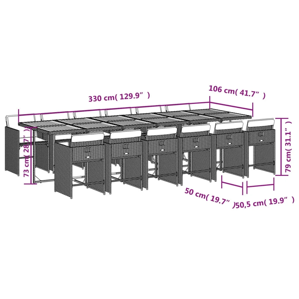 Set da Pranzo da Giardino 13pz con Cuscini Grigio in Polyrattan 3277897