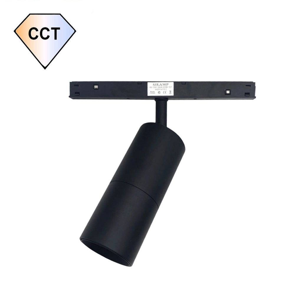 Faretto LED Binario Magnetico 20W 48V CCT Dimmerabile Nero Direzionabile