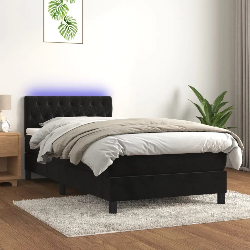 Letto a Molle con Materasso e LED Nero 90x200 cm in Velluto 3134563
