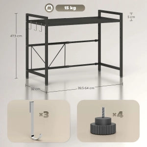 Regalo microonde espandibile in metallo nero con 3 ganci, porta microonde da cucina
