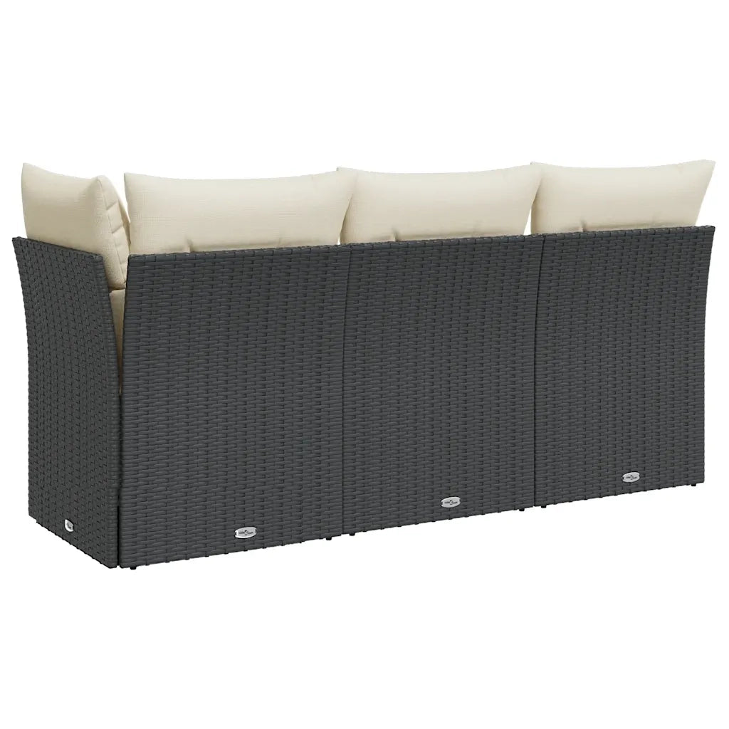 Divano da Giardino a 3 Posti con Cuscini Nero in Polyrattan 366014