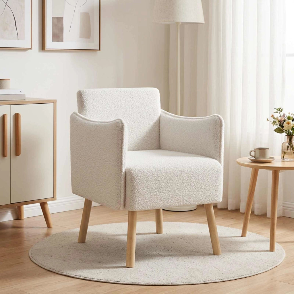 Sedia d'accento Crema Bouclé 42044824