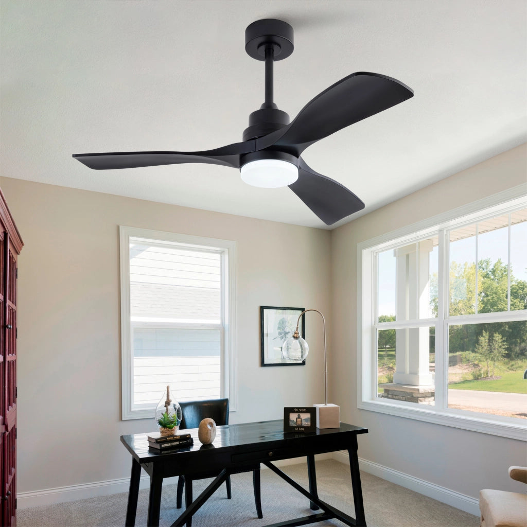Ventilatore da soffitto da 42 pollici con luce LED e telecomando, 3 pale in ABS nero, motore DC reversibile