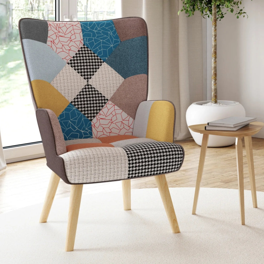 IDMarket - Poltrona scandinava IVAR in tessuto patchwork multicolore