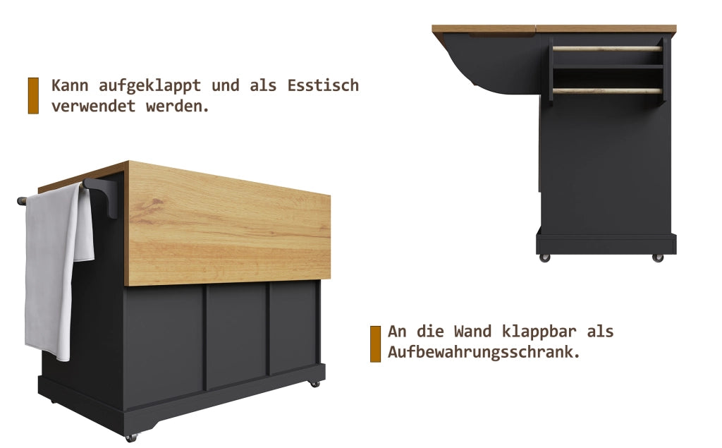CARRELLO SERVIZIO PIEGHEVOLE 147x70x93 cm Nero MDF e Metallo