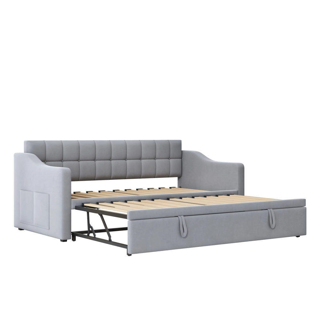 Divano letto imbottito allungabile 90x190 cm, grigio chiaro