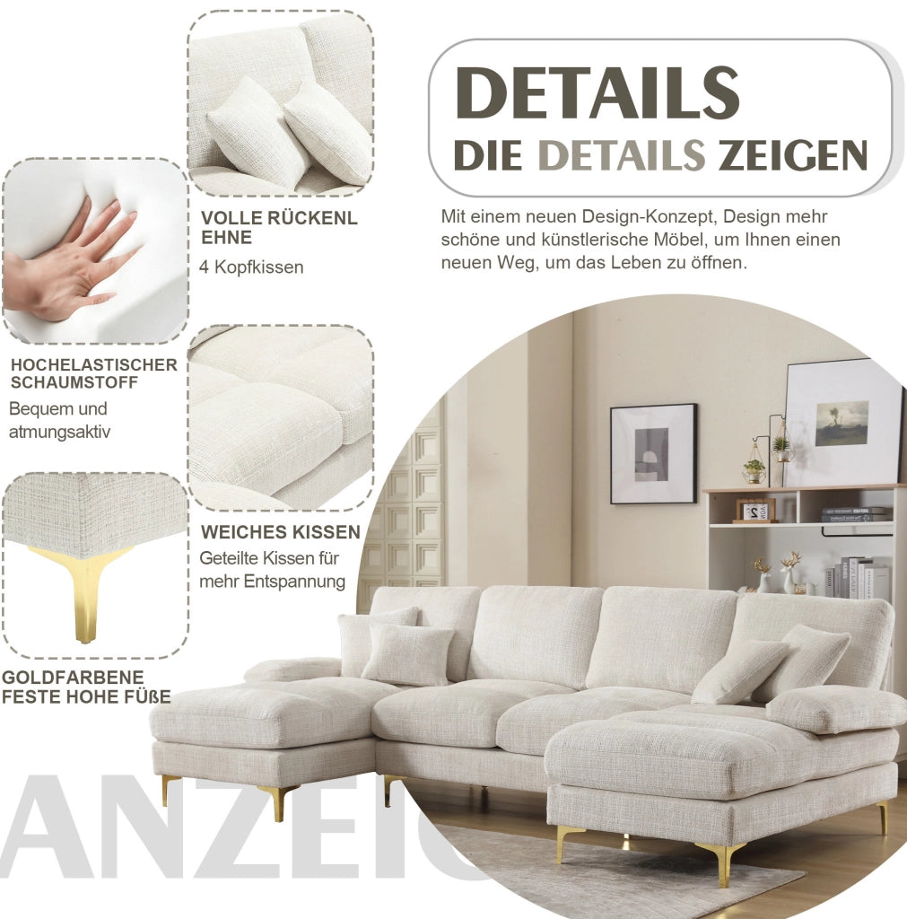 DIVANO U a 2 Chaise 272x136x88 cm Chenille Beige