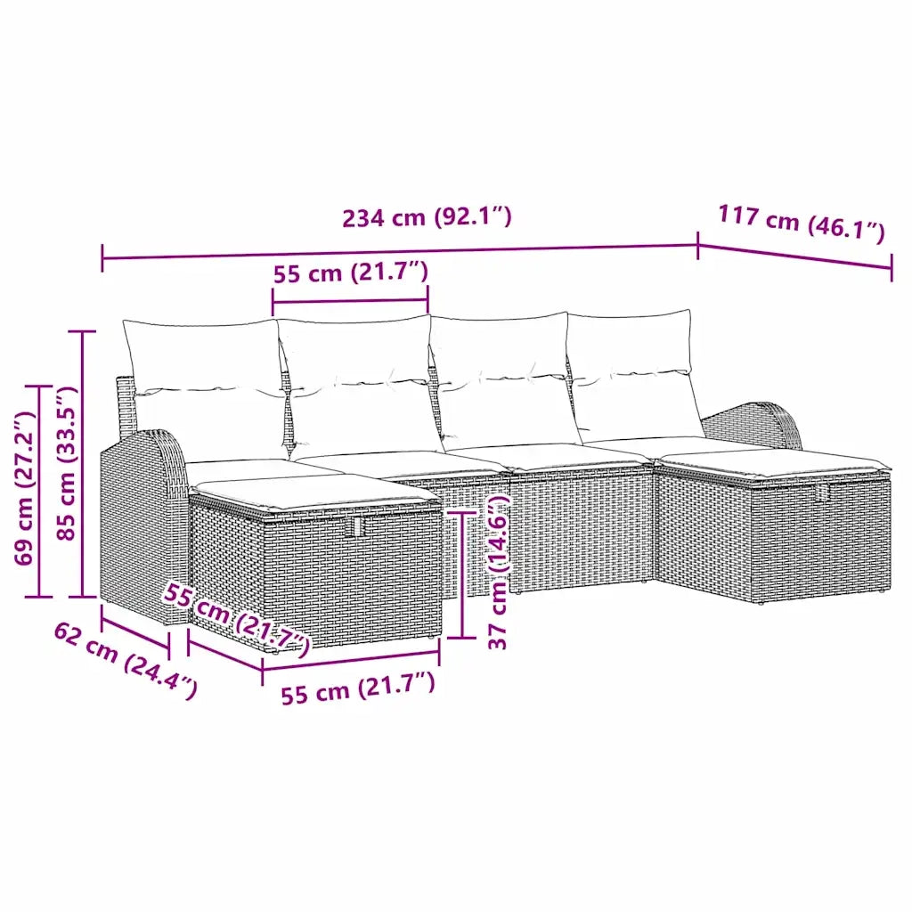 Set di divani con cuscino 6 pcs Nero polyrattan 3359122
