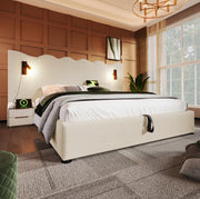 Letto matrimoniale 180x200 beige con contenitore e USB-C