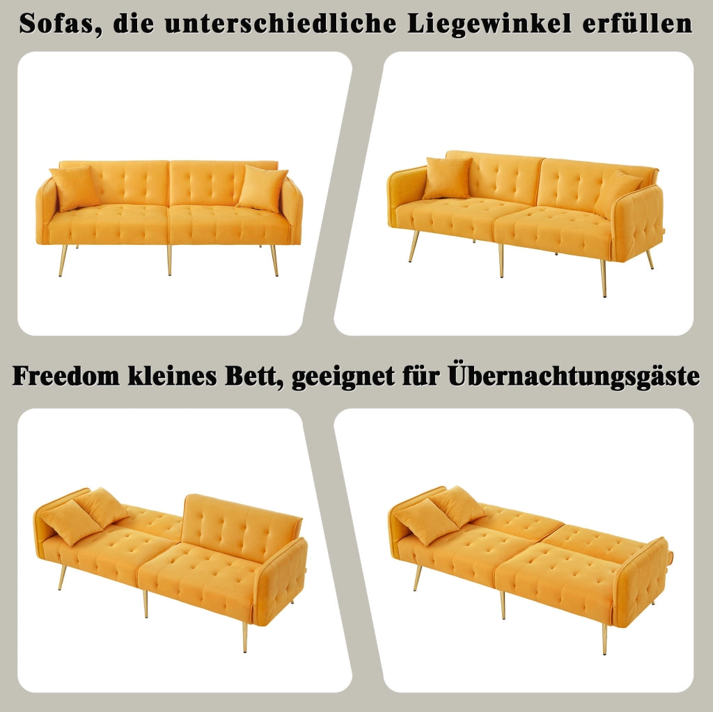 DIVANO LETTO 2 POSTI 215 x 81,5 cm Velluto Giallo