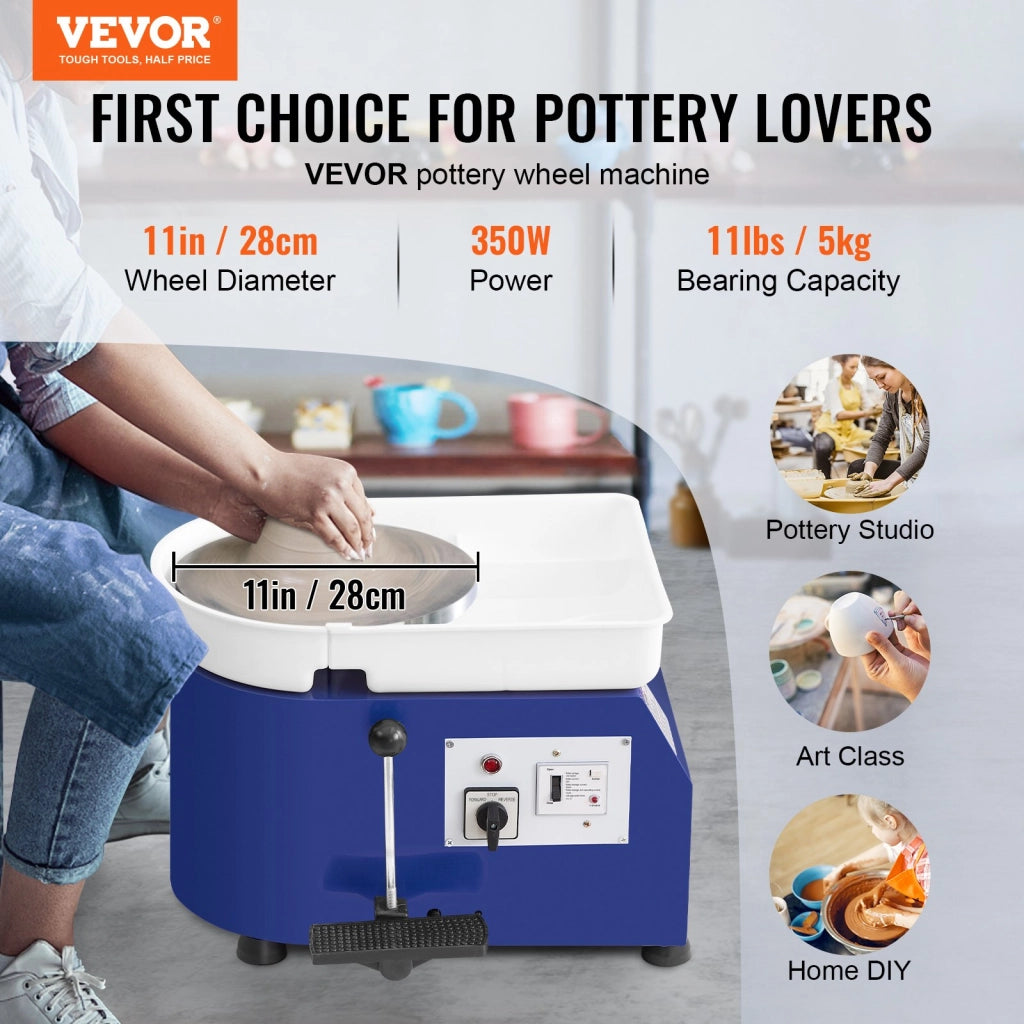 Tornio per Ceramica con Pedale 350W Ø 28cm Velocità 60-300 Giri/Min, Macchina per Argilla e Bricolage Fai da Te, Silenzioso e Facile da Usare