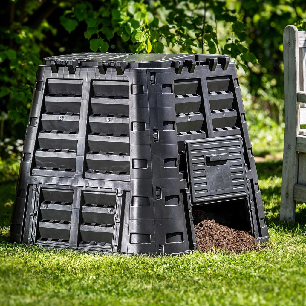 Compostiera modulare da giardino KADAX, resistente al gelo, utilizzabile tutto l'anno, robusta, nera, 480 litri.