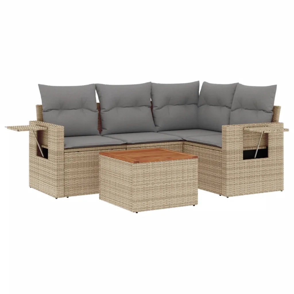 Set Divano da Giardino 5 pz con Cuscini Beige in Polyrattan 3224547