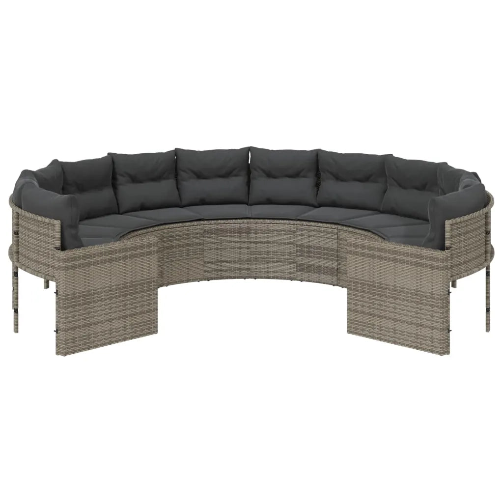 Divano da Giardino con Cuscini Circolare Grigio in Polyrattan 3318532