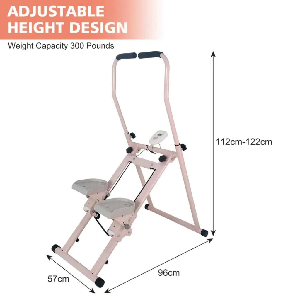 Stepper pieghevole verticale per cardio e allenamento totale, con manubrio, rosa e bianco