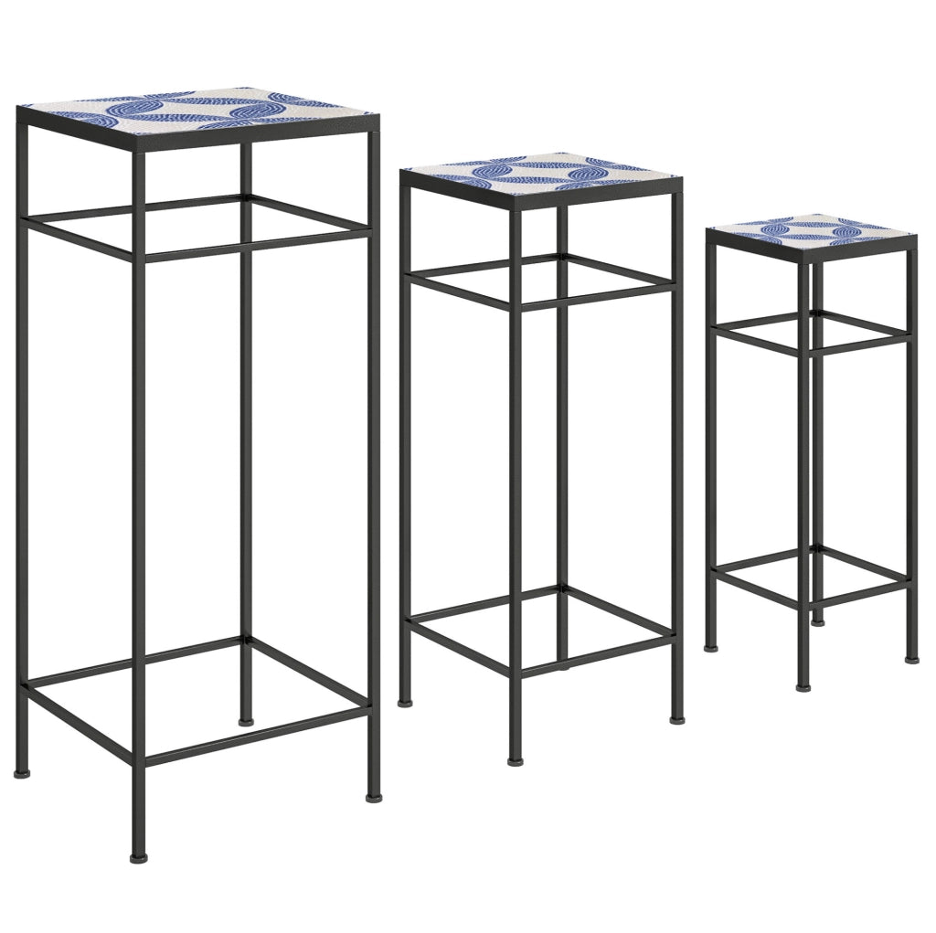 Set di 3 supporti per piante 71 x 28 x 28 cm in metallo blu e bianco da interno