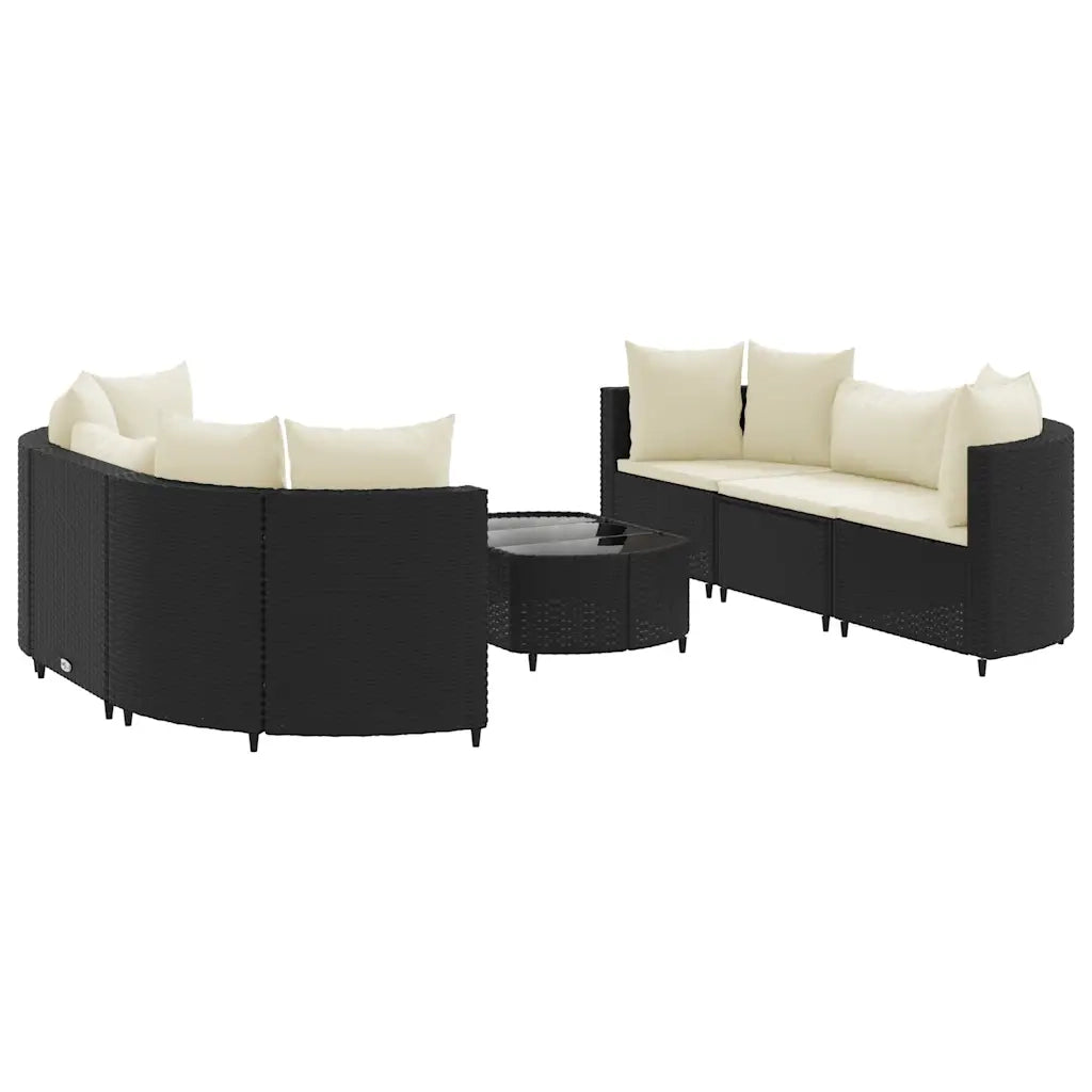 Set Divani da Giardino con Cuscini 7pz Nero Polyrattan