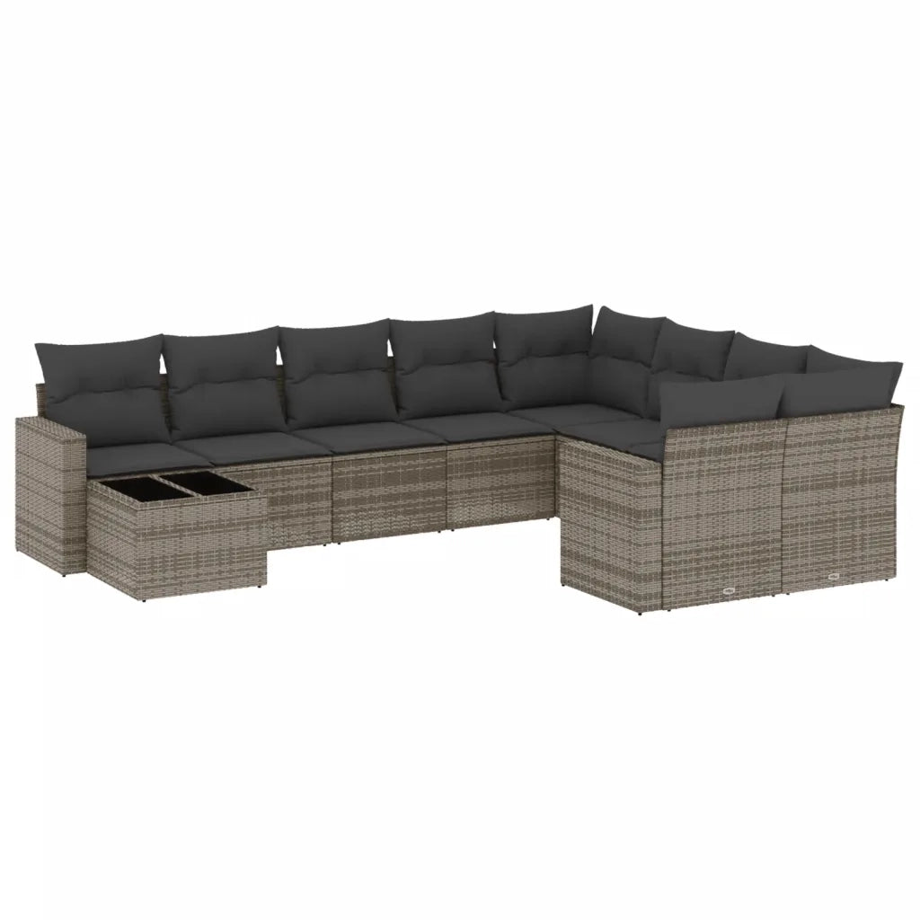 Set Divano da Giardino 10 pz con Cuscini Grigio in Polyrattan 3219450