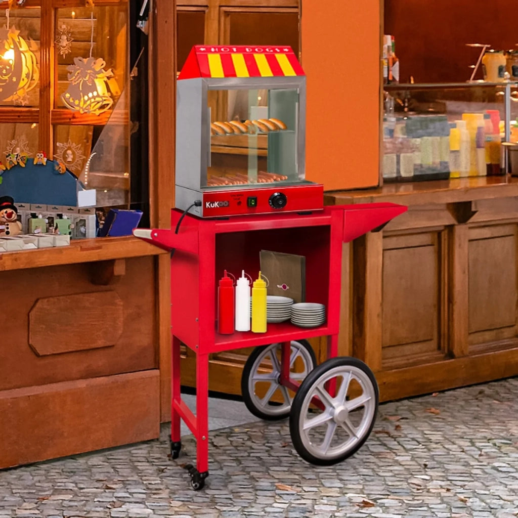 KuKoo Vaporiera Hot Dog 2000W Professionale con Carrello Scaldapanini