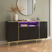 Sideboard nero lucido con LED; 150x40x80 cm; in MDF e truciolare