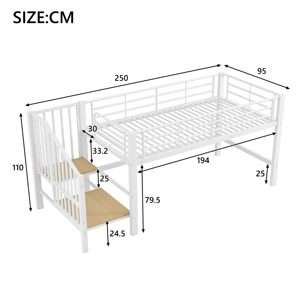 Letto a mezza altezza 90 x 200 cm con scala contenitore - Bianco