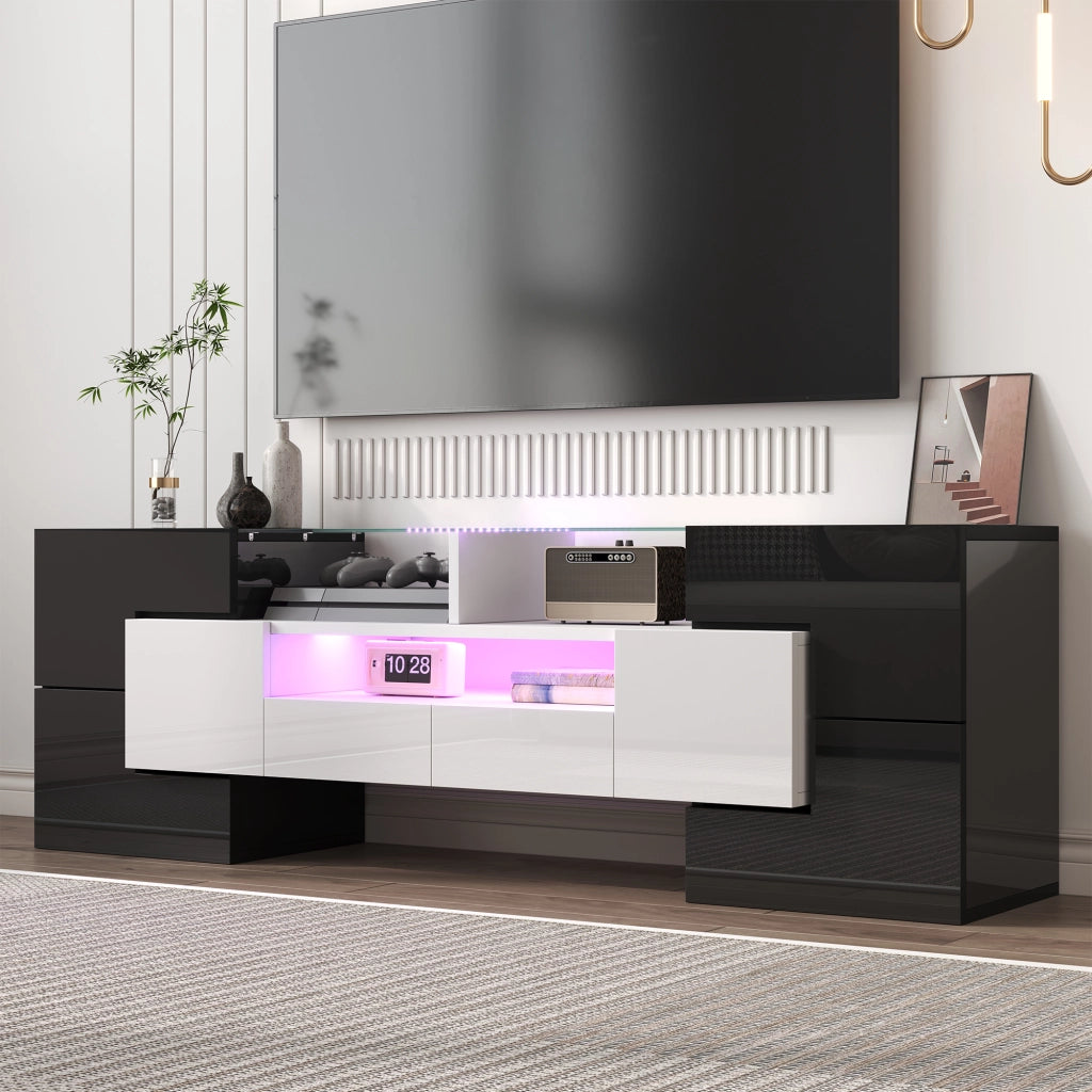 Mobile TV elegante - Zephmum - 145 cm - Bianco lucido - LED