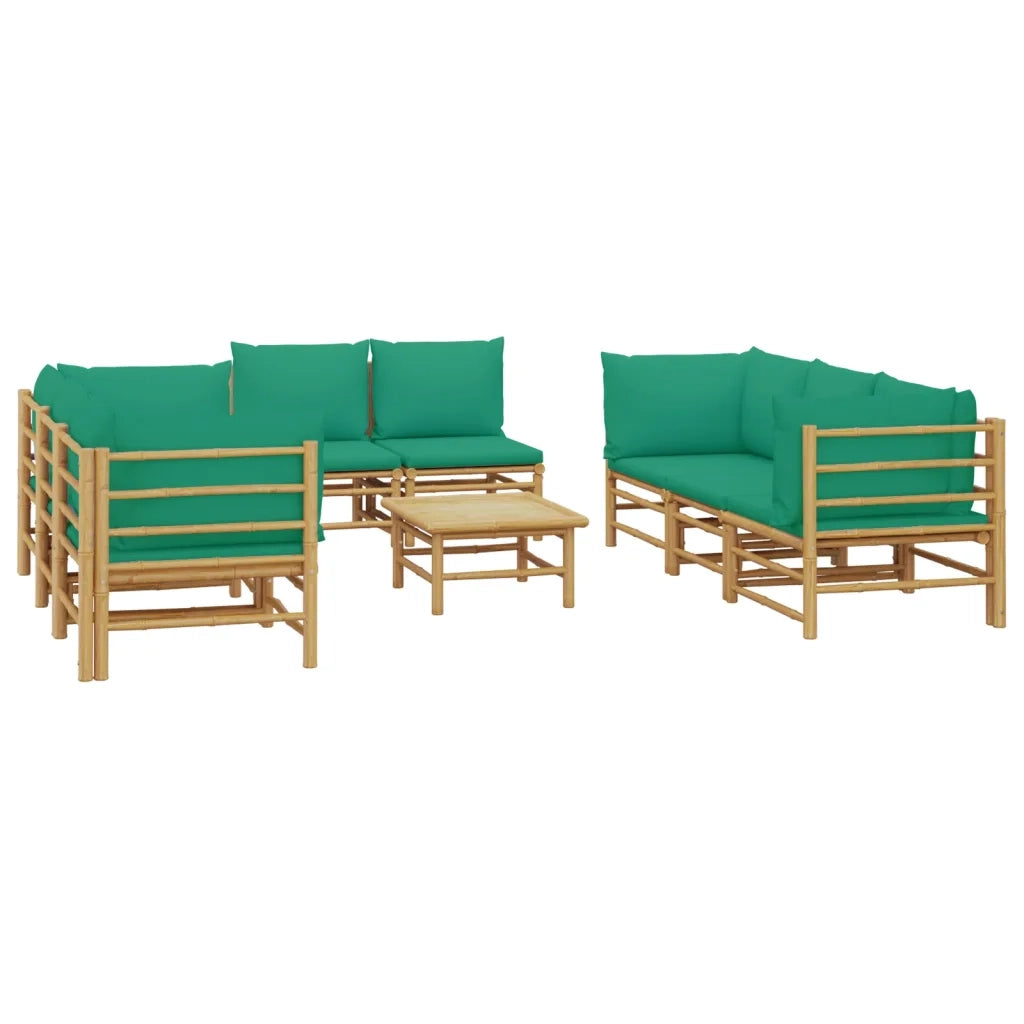 Set Salotto da Giardino 9pz con Cuscini Verdi Bambù 3155155