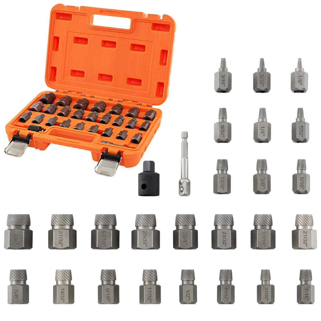 Set di estrattori per viti e steli strappati da 27 pezzi, Kit di rimozione bulloni con doppia testa e innesto Arancione