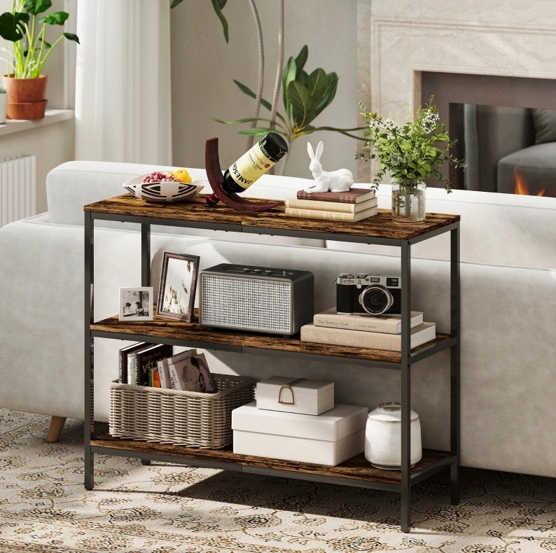 TAVOLO CONSOLLE 101x35x80 cm Legno Marrone Rustico, 3 ripiani